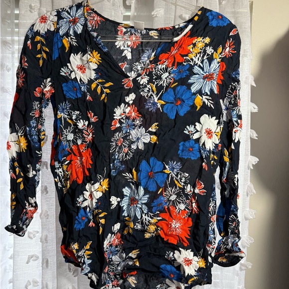 Old Navy Tops - Old Navy Blue and Orange Ruched 3/4 Sleeve Blouse